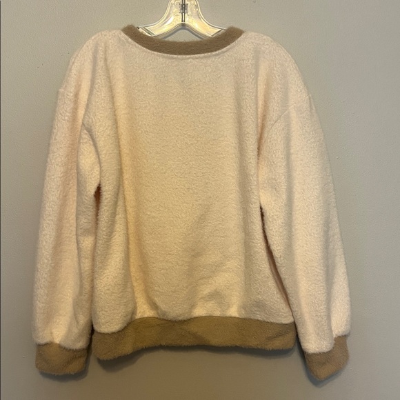 Anthropologie Maeve Cozy Ringer Sweatshirt Sweater cream fuzzy - Picture 7 of 9